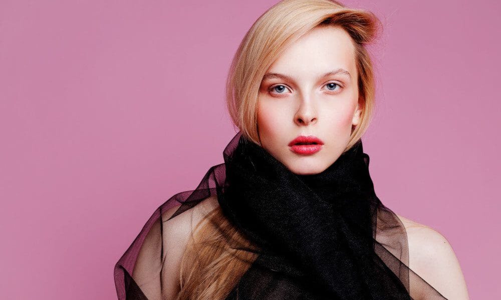 woman on pink background